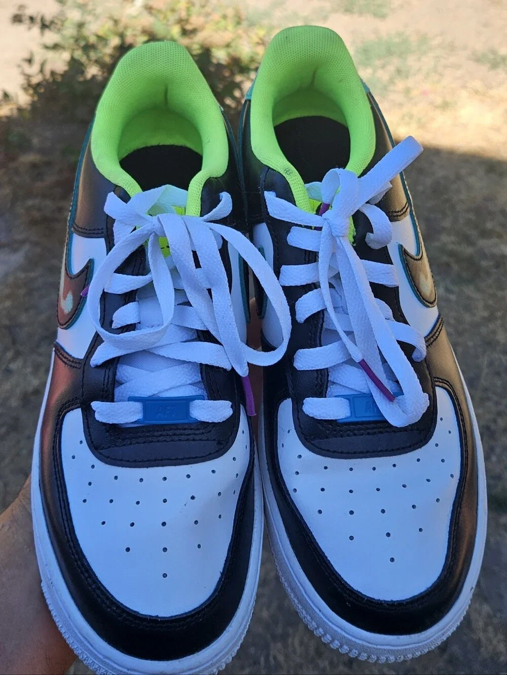 Nike Womens Low-Top Sneakers - Black, White & Neon Green Accents